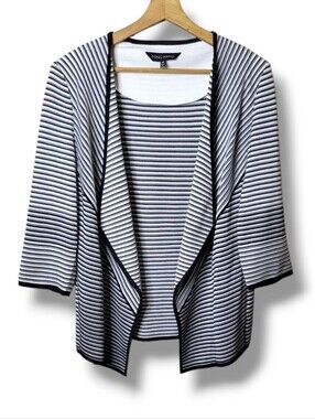 Ming Wang Striped Draped Collar Cardigan • Size M